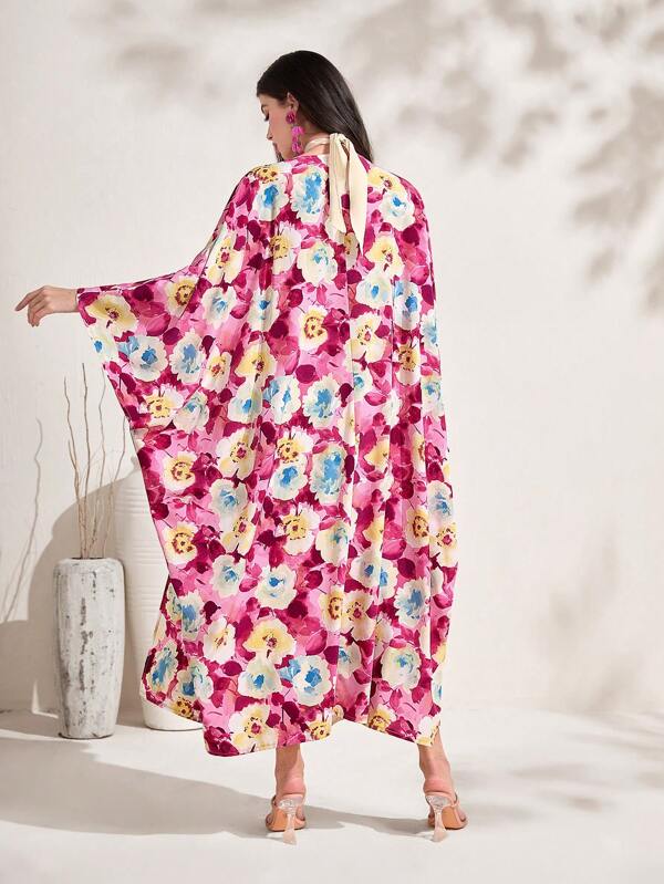 SHEIN Najma Floral Print Batwing Sleeve Abaya & Dress Set