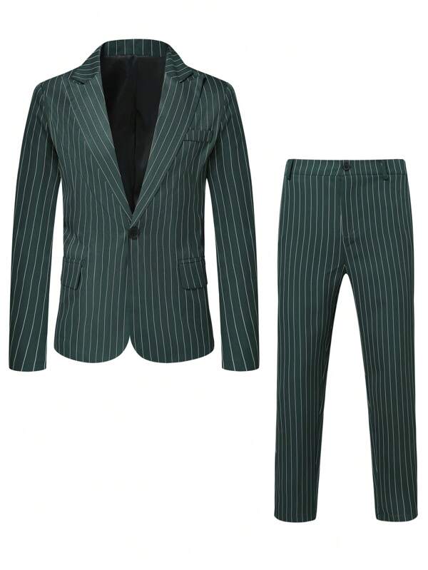 Extended Sizes Men Striped Print Single Button Blazer & Suit Pants Set