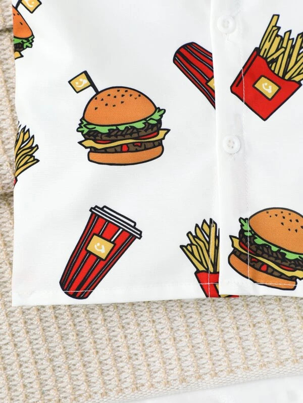 SHEIN Kids QTFun Toddler Boys Hamburger Print Shirt