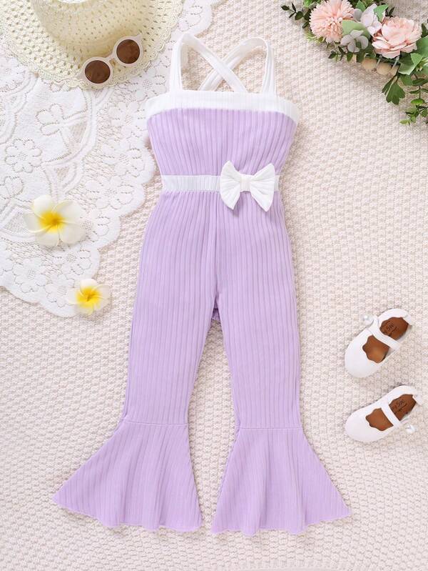 Toddler Girls Bow Front Flare Leg Cami Jumpsuit