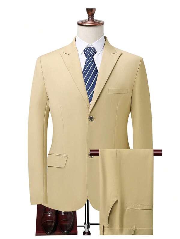 Men 1pc Single Button Blazer & 1pc Suit Pants Set