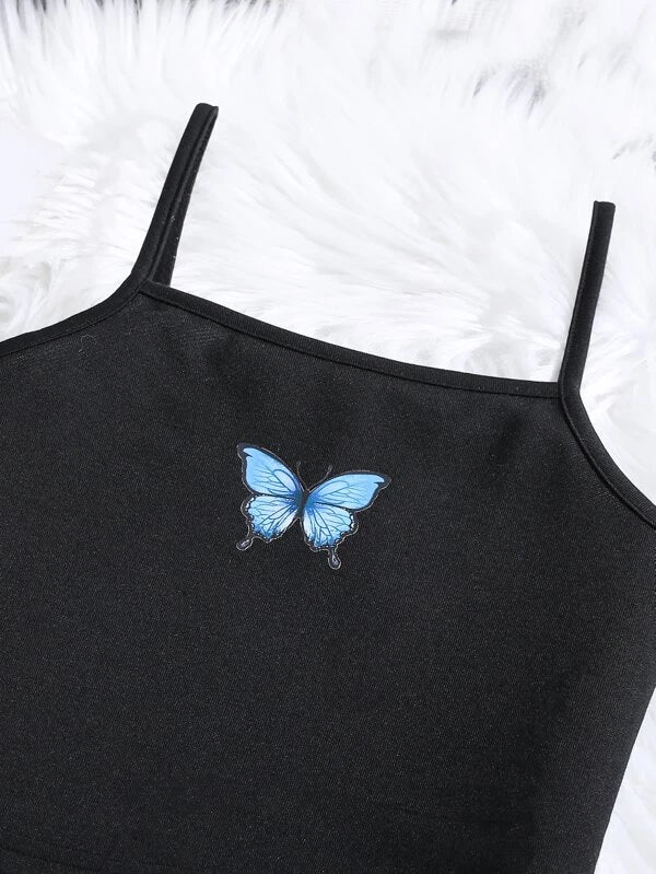 SHEIN Girls Butterfly Print Cami Top & Tee & Sweatpants