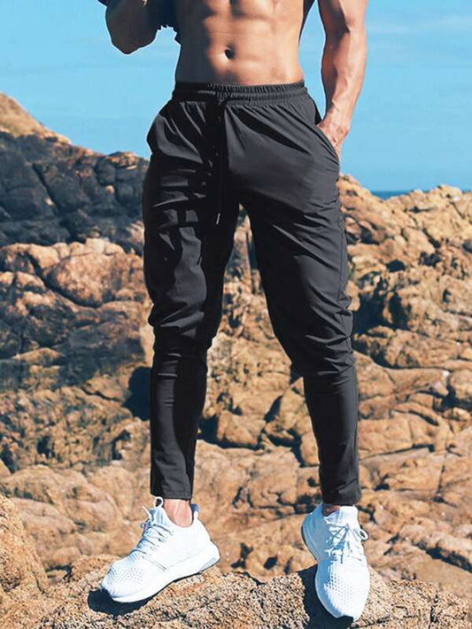 Fitness Men Solid Slant Pocket Sports Pants