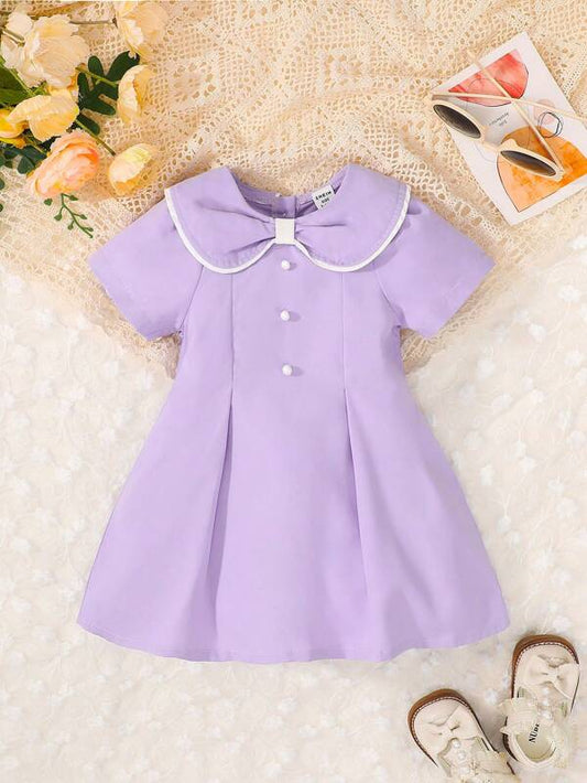 Baby Peter Pan Collar Button Detail Pleated Detail Dress