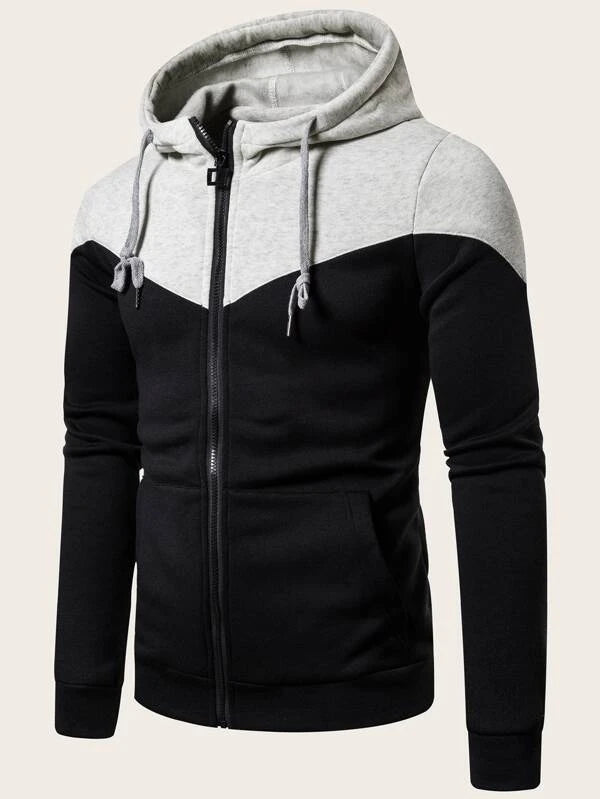 Manfinity Homme Men Contrast Panel Zip Up Drawstring Hoodie