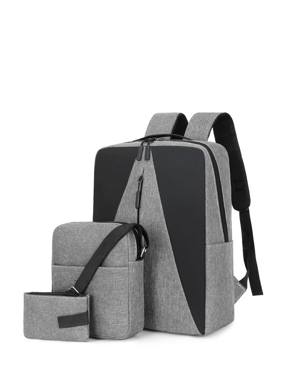 3pcs Men Two Tone Charging Port Design Laptop Backpack Set