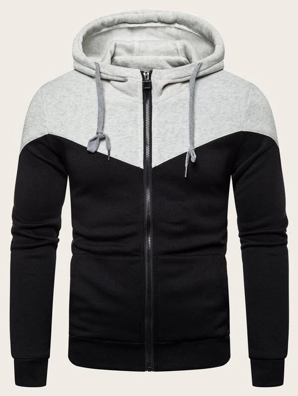 Manfinity Homme Men Contrast Panel Zip Up Drawstring Hoodie