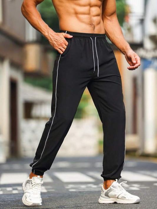 Men Contrast Piping Drawstring Waist Sports Pants