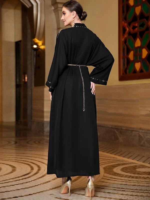 SHEIN Najma Rhinestone Detail Batwing Sleeve Belted Abaya & Dress