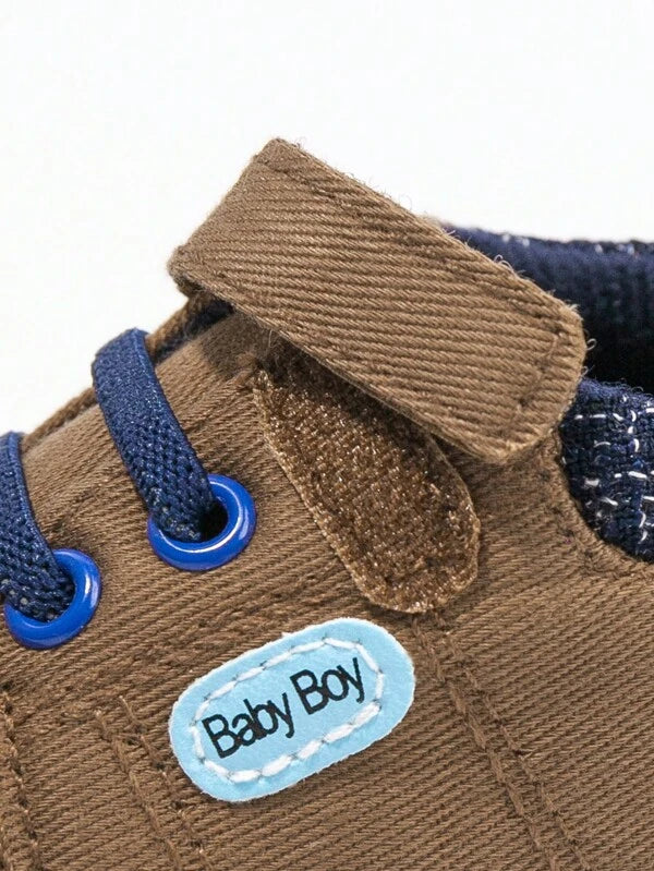 Baby Boy Letter Patch Hook-and-loop Fastener Strap Sneakers