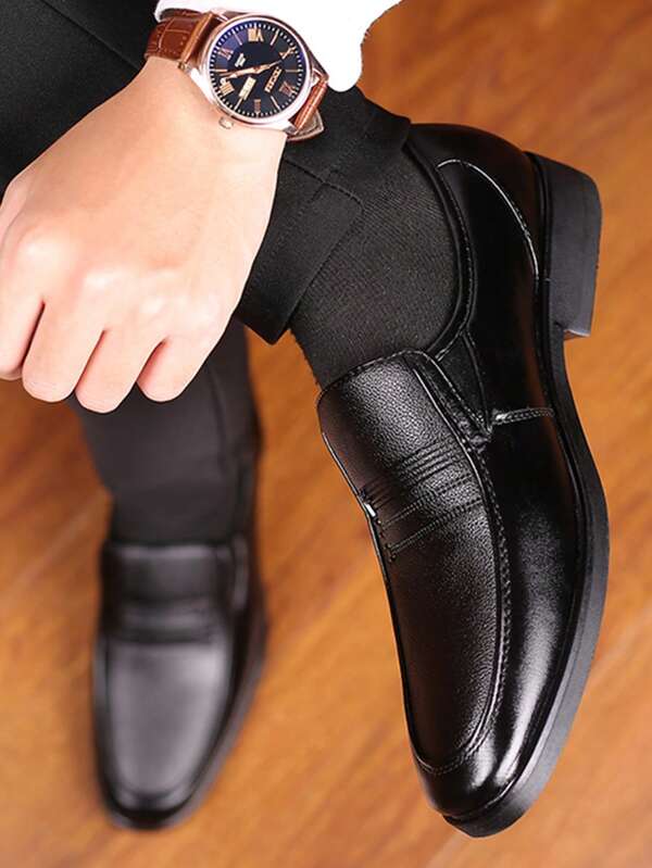 Men Metal Decor Dress Shoes, Work Black Dress Loafers