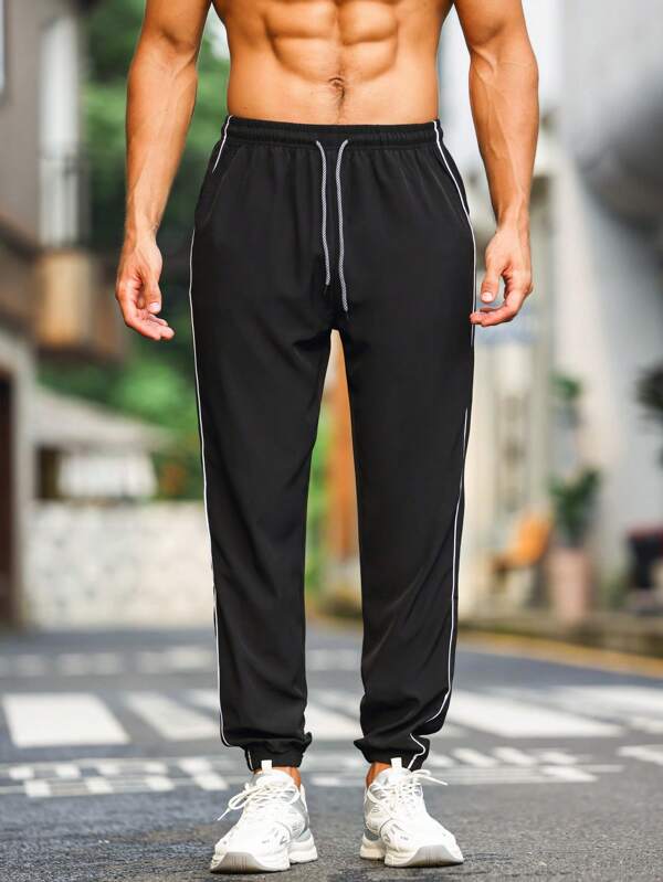 Men Contrast Piping Drawstring Waist Sports Pants