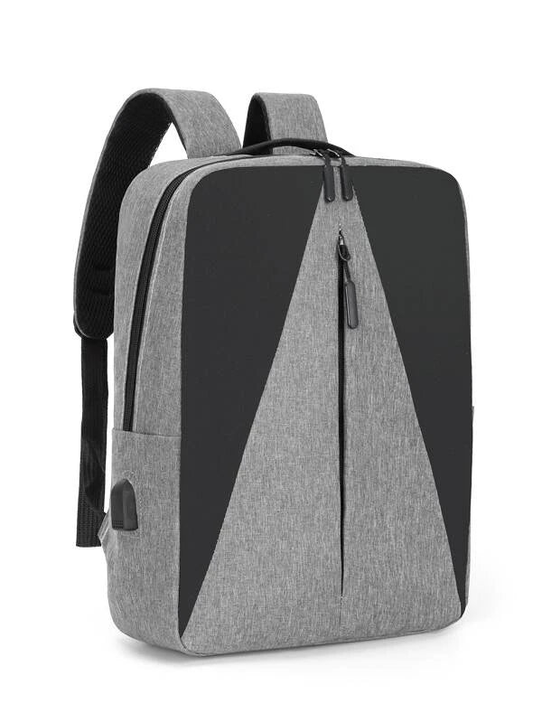 3pcs Men Two Tone Charging Port Design Laptop Backpack Set