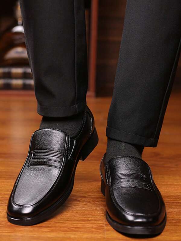 Men Metal Decor Dress Shoes, Work Black Dress Loafers