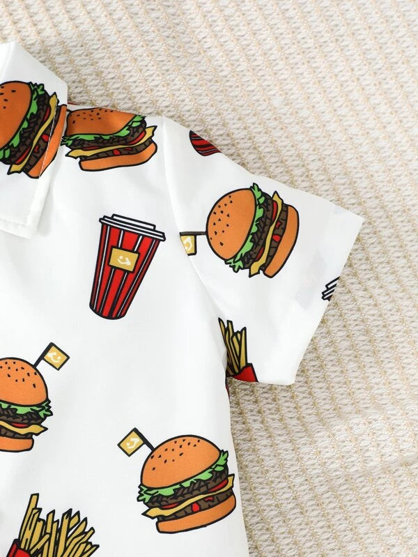 SHEIN Kids QTFun Toddler Boys Hamburger Print Shirt