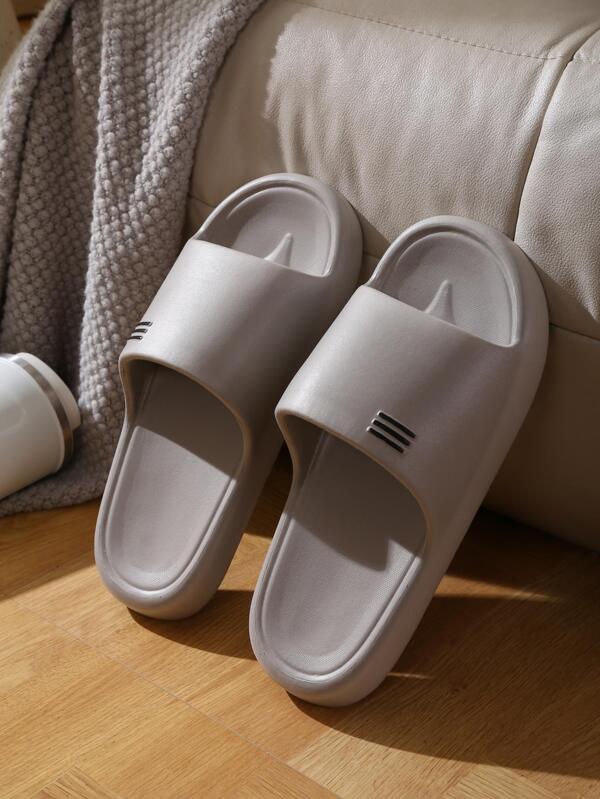 Cool Grey Slippers For Men, Striped Pattern Single Band EVA Slides