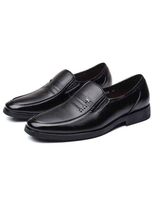 Men Metal Decor Dress Shoes, Work Black Dress Loafers