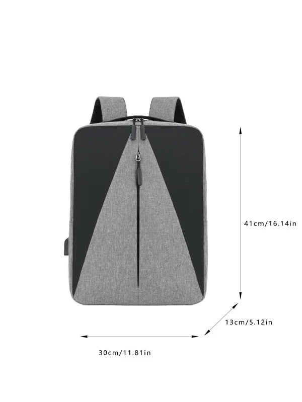 3pcs Men Two Tone Charging Port Design Laptop Backpack Set