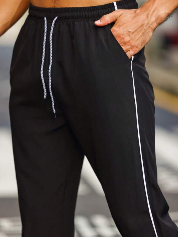 Men Contrast Piping Drawstring Waist Sports Pants