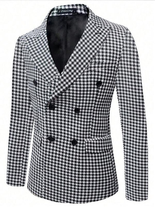 Men Houndstooth Print Double Breasted Blazer