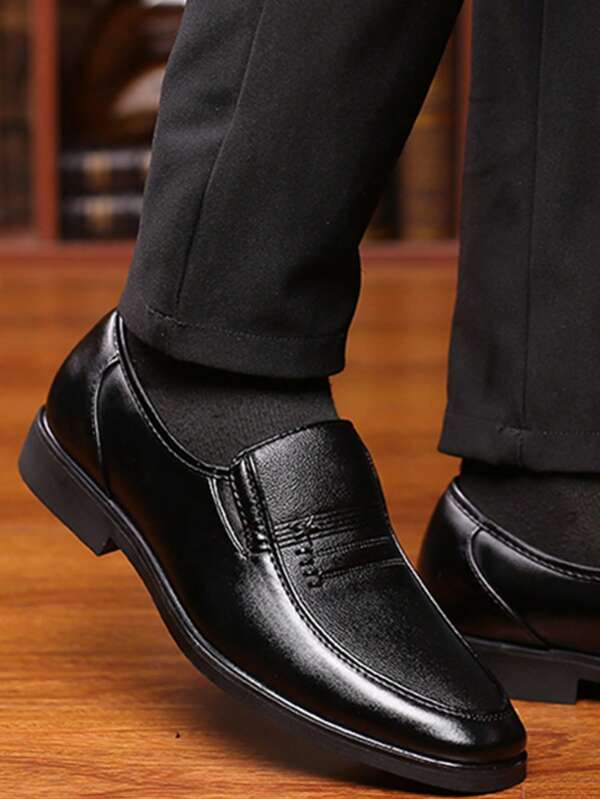 Men Metal Decor Dress Shoes, Work Black Dress Loafers