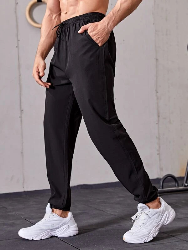 Fitness Men Drawstring Waist Solid Sport Pants