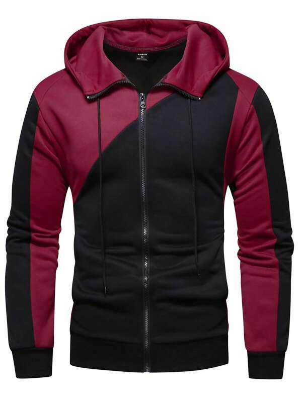 Manfinity Homme Men Colorblock Zip Up Drawstring Hoodie