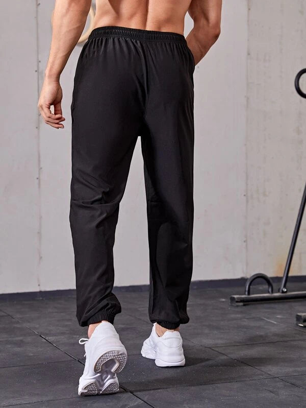 Fitness Men Drawstring Waist Solid Sport Pants