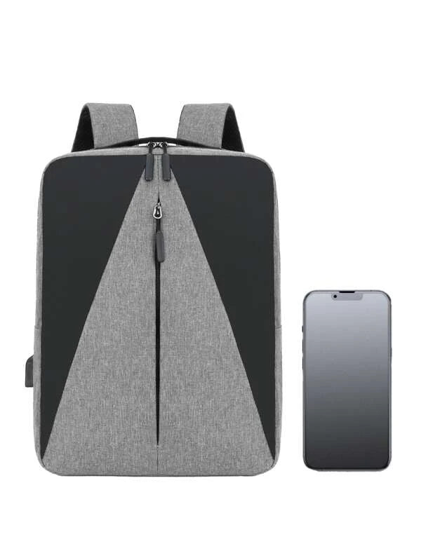 3pcs Men Two Tone Charging Port Design Laptop Backpack Set