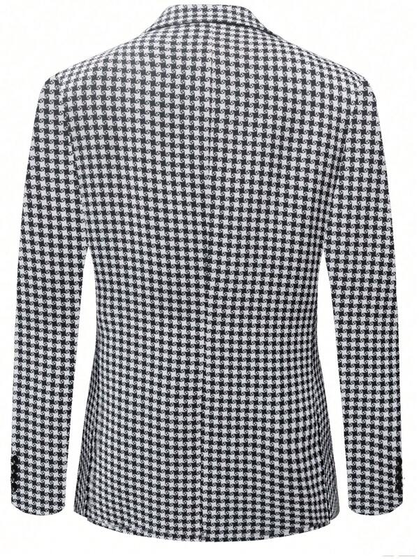 Men Houndstooth Print Double Breasted Blazer