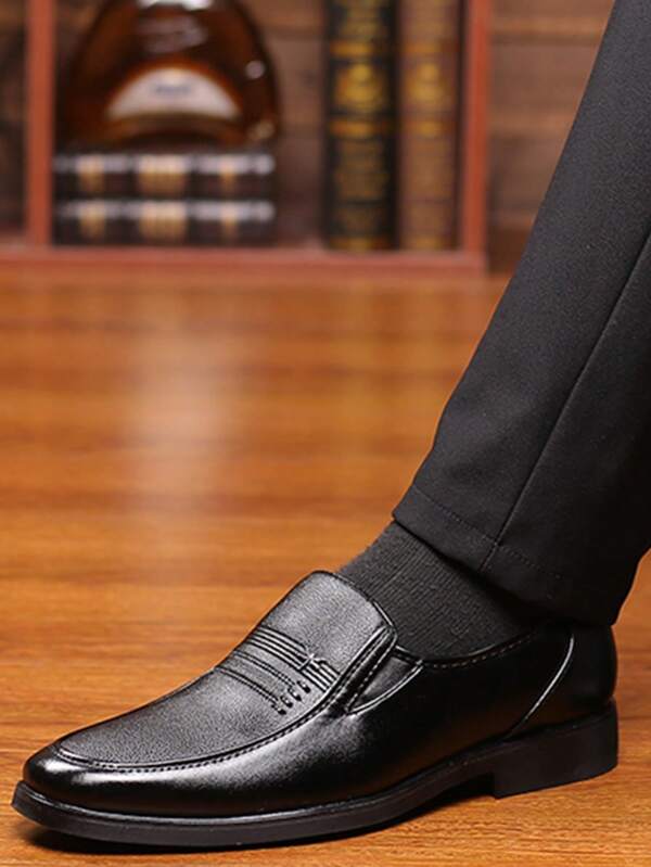 Men Metal Decor Dress Shoes, Work Black Dress Loafers