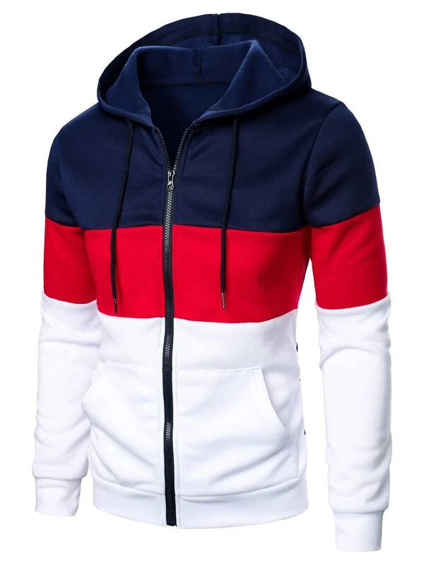 Manfinity Homme Men Zip Up Colorblock Drawstring Hoodie