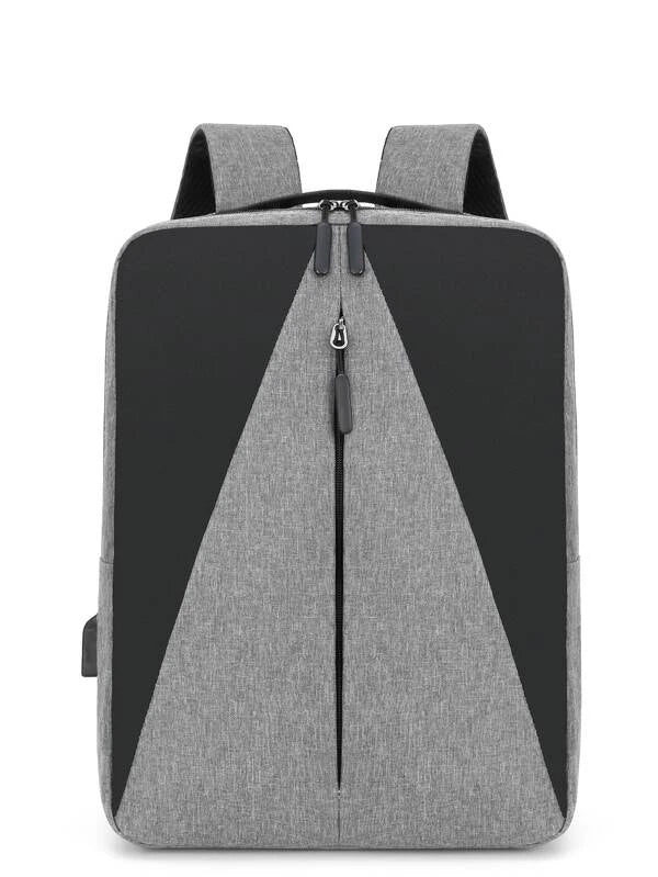 3pcs Men Two Tone Charging Port Design Laptop Backpack Set