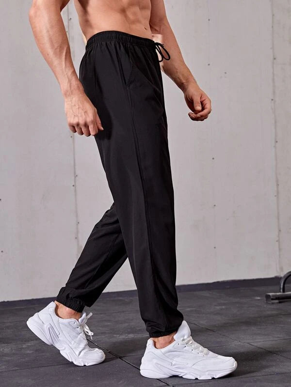 Fitness Men Drawstring Waist Solid Sport Pants