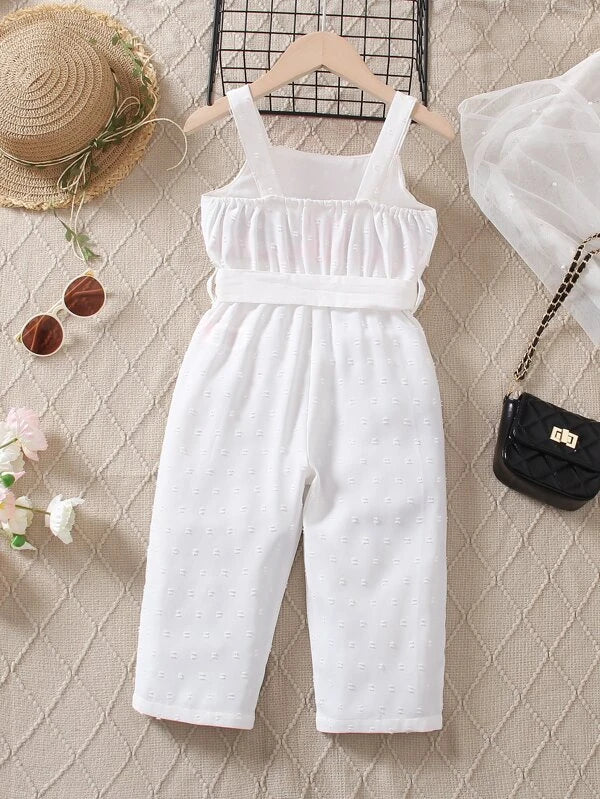 SHEIN Kids EVRYDAY Toddler Girls Swiss Dot Ruffle Trim Belted Cami Jumpsuit