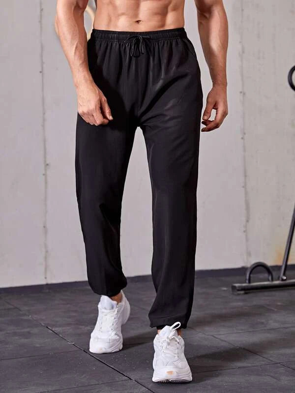 Fitness Men Drawstring Waist Solid Sport Pants