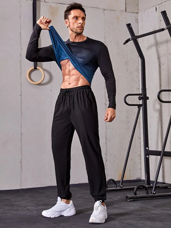 Fitness Men Drawstring Waist Solid Sport Pants