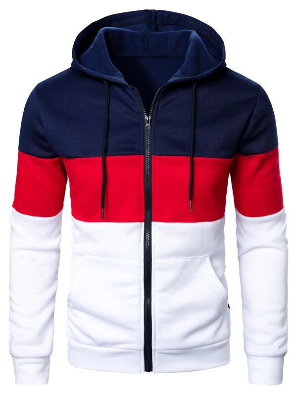 Manfinity Homme Men Zip Up Colorblock Drawstring Hoodie