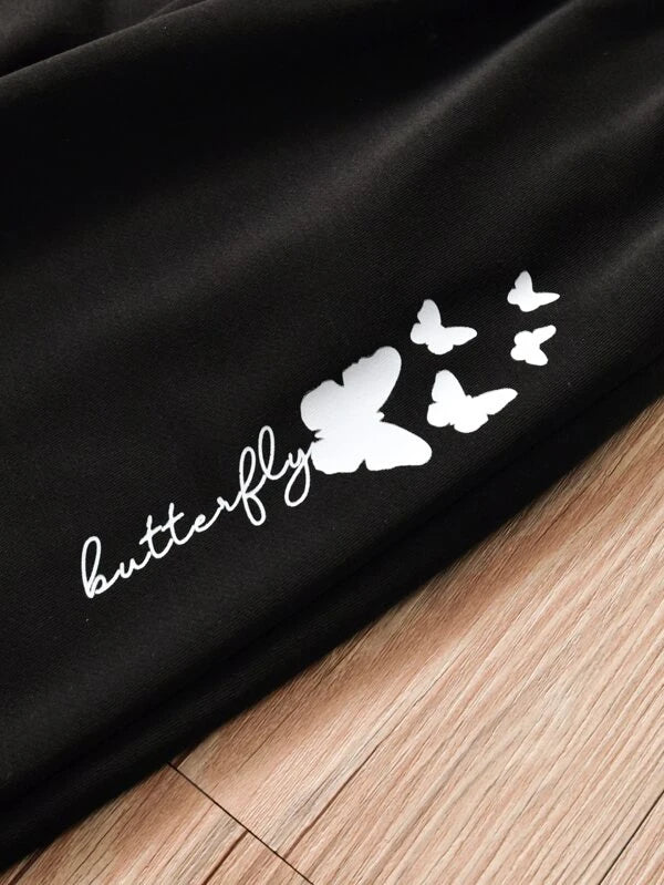 Teen Girls Butterfly And Letter Graphic Cami Top & Sweatpants & Hoodie