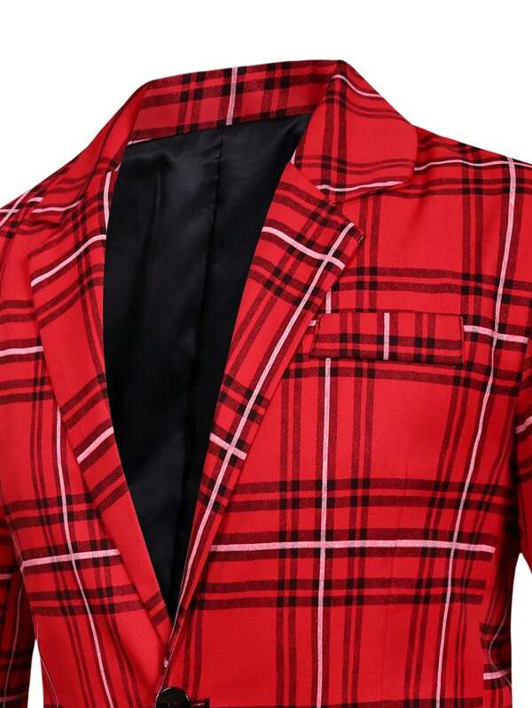 Men Tartan Single Button Blazer & Pants