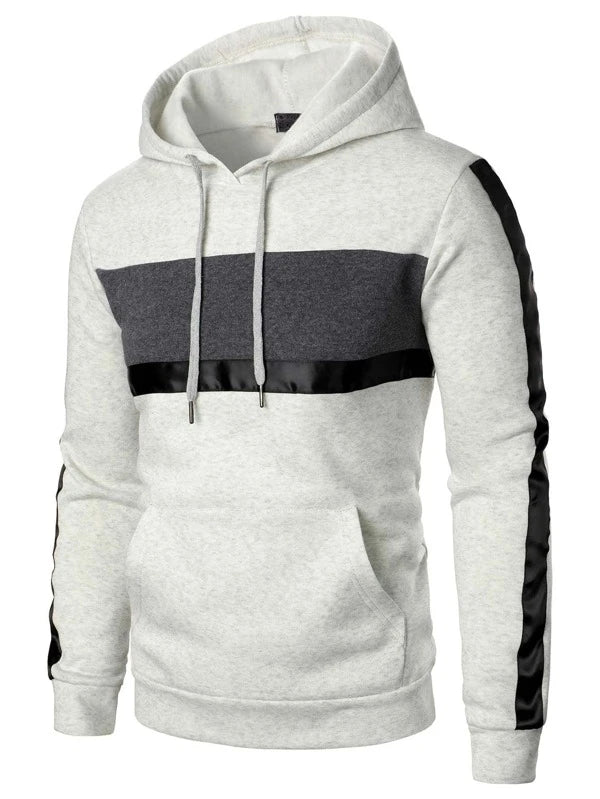 Men Contrast Panel Kangaroo Pocket Drawstring Hoodie