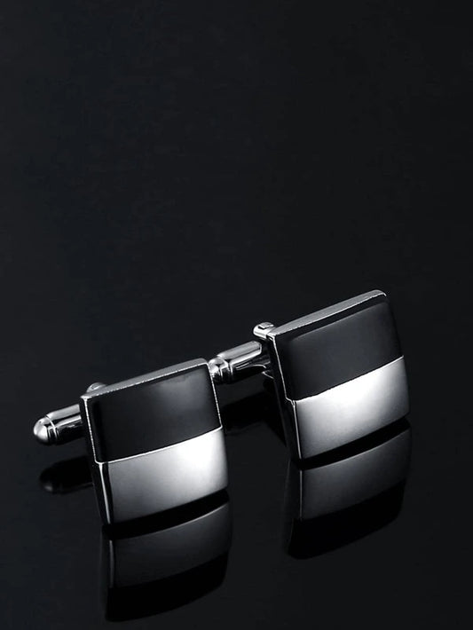 1pair Fashionable Two Tone Square Decor Cufflinks For Men For Daily Decoration For A Stylish Look
