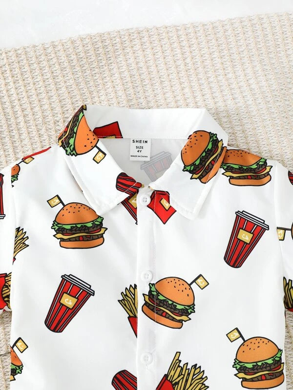 SHEIN Kids QTFun Toddler Boys Hamburger Print Shirt