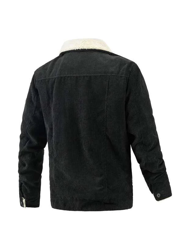 Men Borg Collar Teddy Lined Flap Pocket Corduroy Jacket