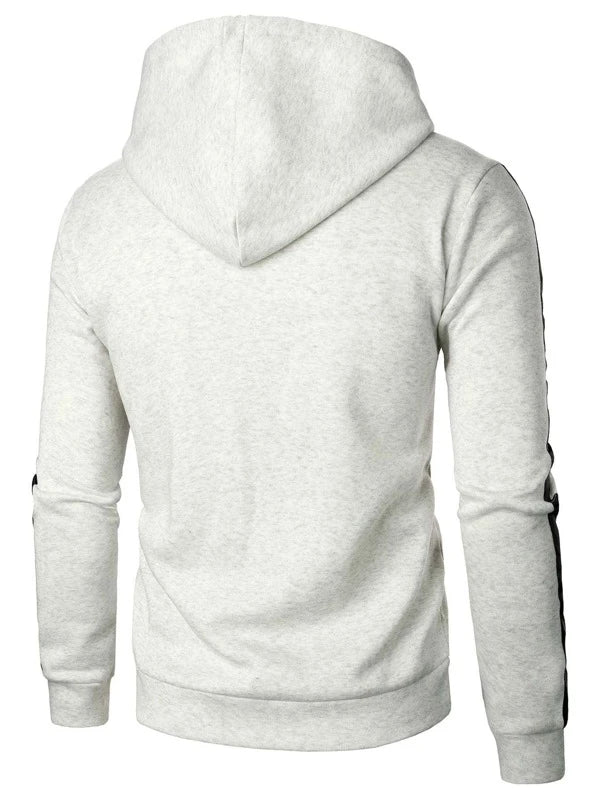 Men Contrast Panel Kangaroo Pocket Drawstring Hoodie