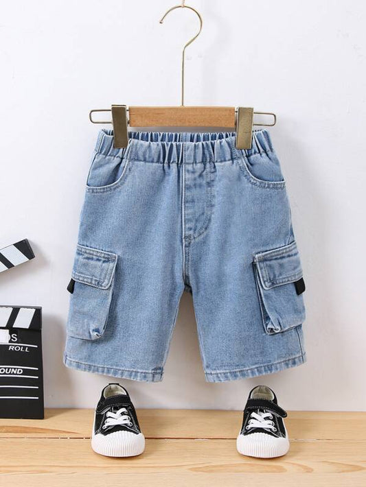 SHEIN Kids EVRYDAY Toddler Boys Flap Pocket Side Denim Shorts