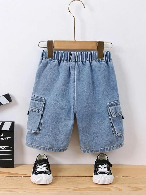 SHEIN Kids EVRYDAY Toddler Boys Flap Pocket Side Denim Shorts