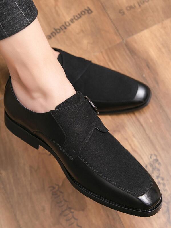 Men Buckle Decor Dress Shoes, Business Black Monk Shoes