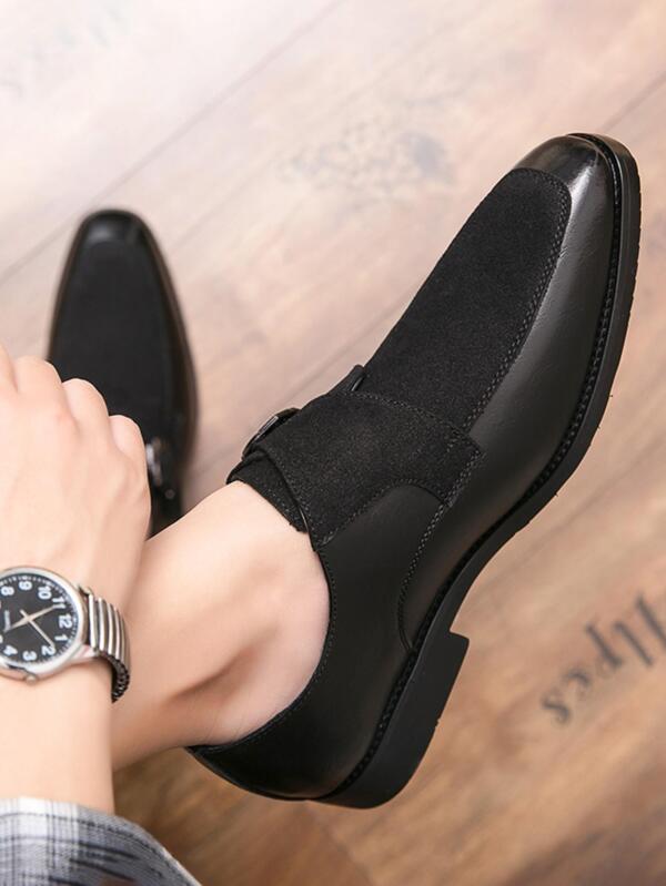 Men Buckle Decor Dress Shoes, Business Black Monk Shoes