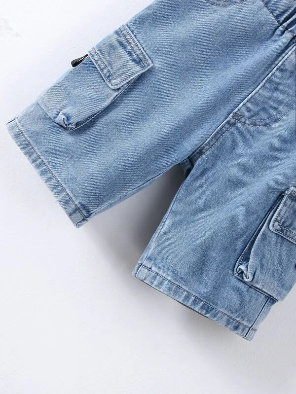 SHEIN Kids EVRYDAY Toddler Boys Flap Pocket Side Denim Shorts